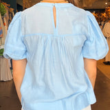Emma Lace Trim Top - Light Blue - Elle Maxine