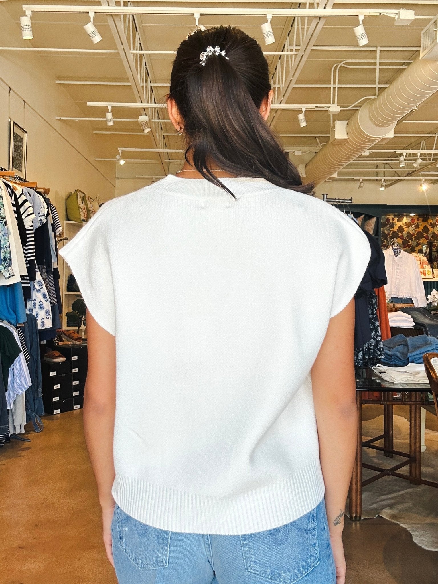 Emma Sweater Vest - White - Elle Maxine