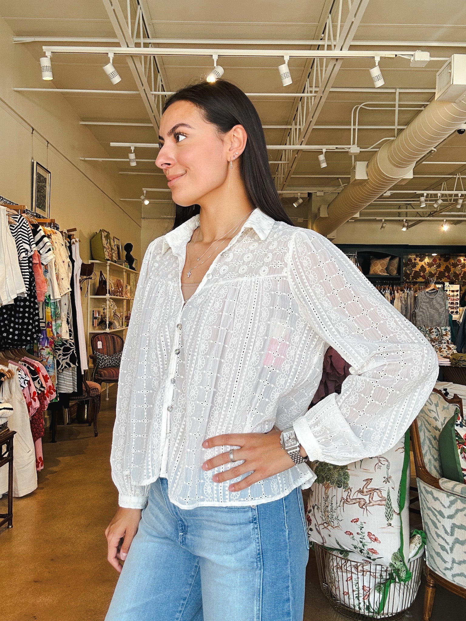 Esme Eyelet Collared Blouse - Elle Maxine