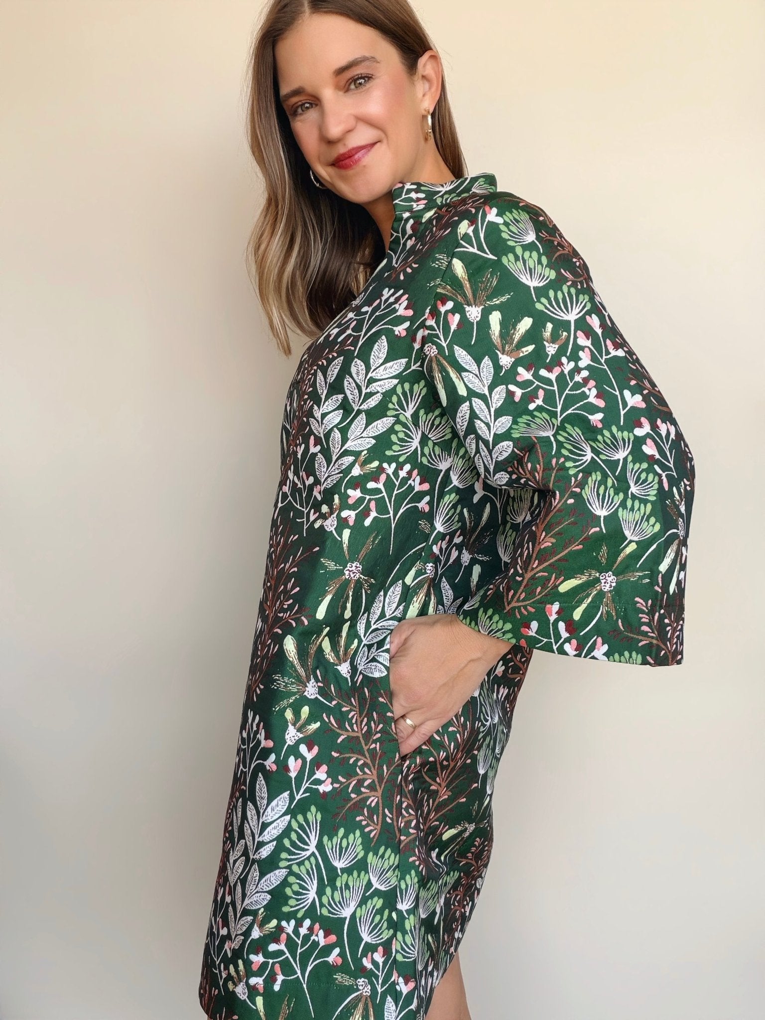 Evergreen Bloom Bell Sleeve Caftan - Elle Maxine