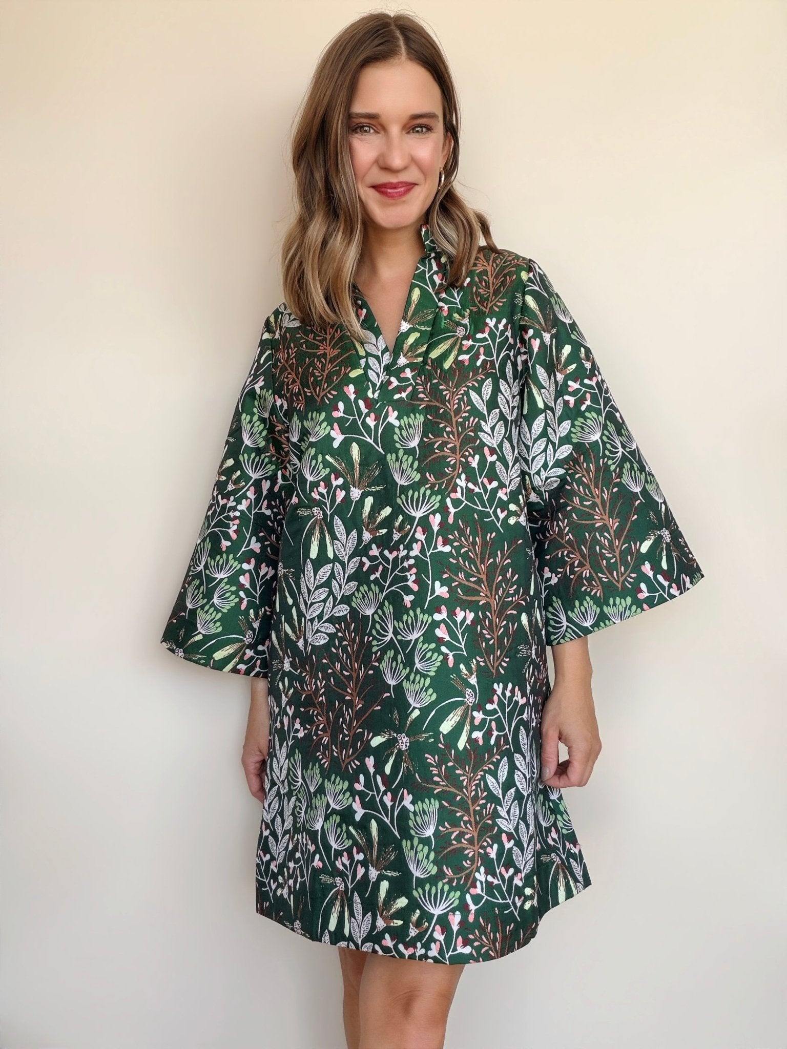Evergreen Bloom Bell Sleeve Caftan - Elle Maxine