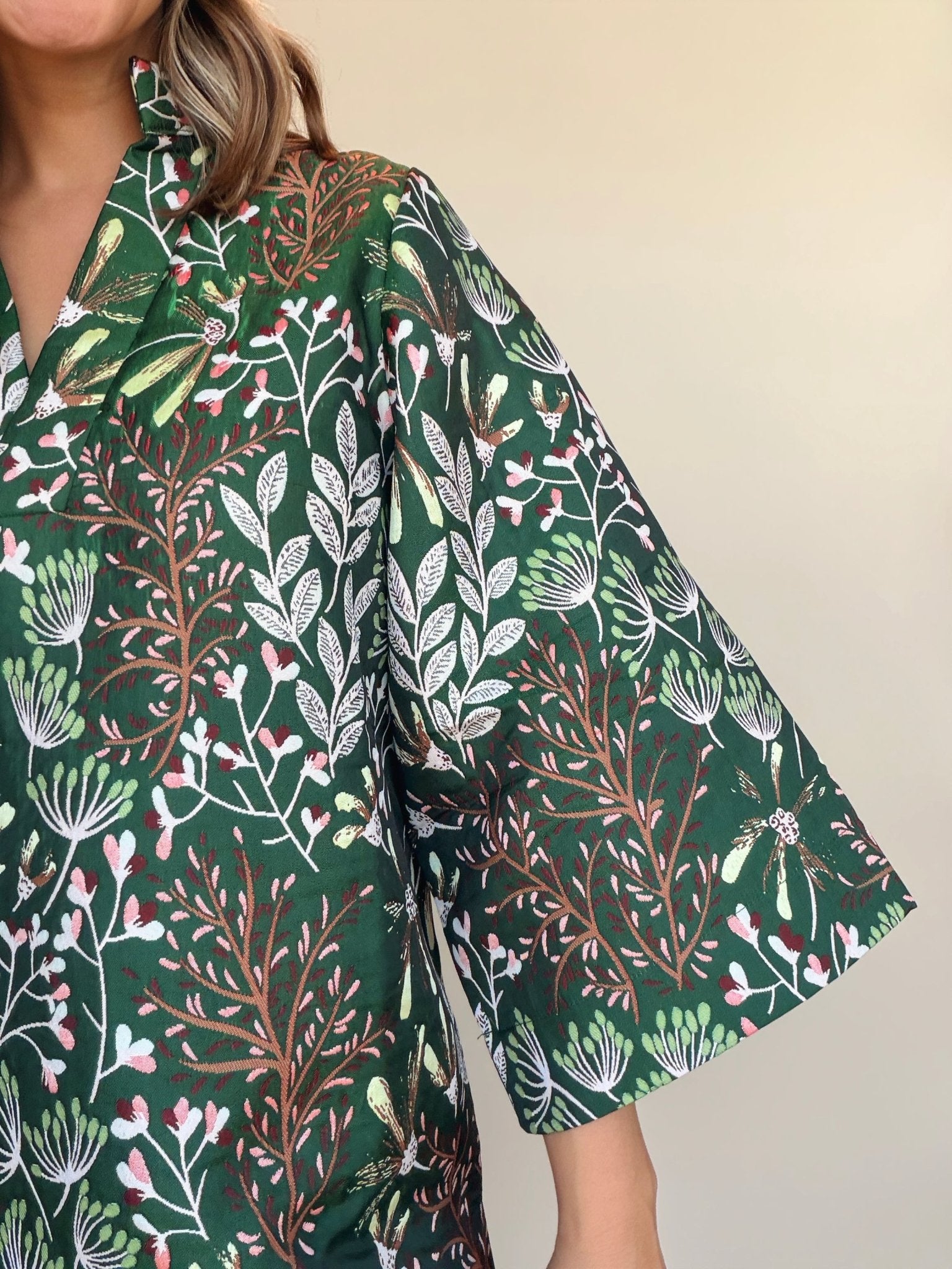 Evergreen Bloom Bell Sleeve Caftan - Elle Maxine