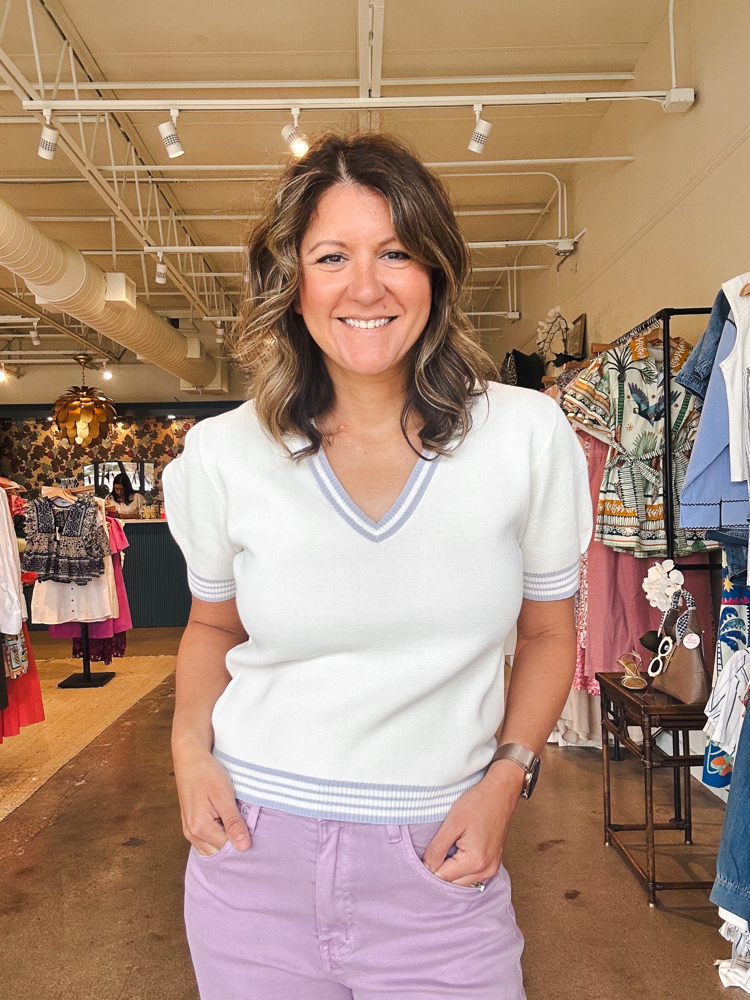 Ezra V Neck Knit Top - Cream Petal - Elle Maxine