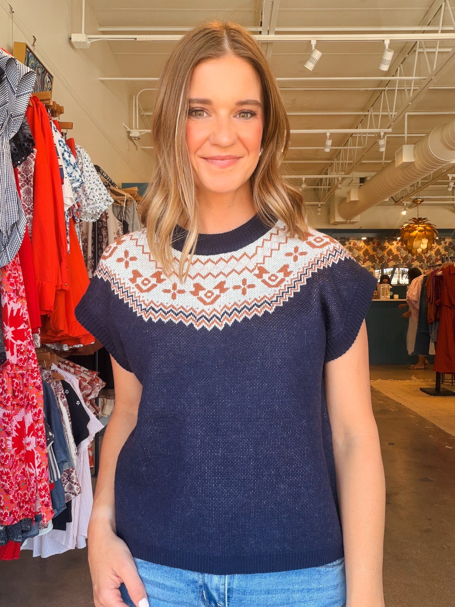 Fair Isle Short Sleeve Sweater - Elle Maxine