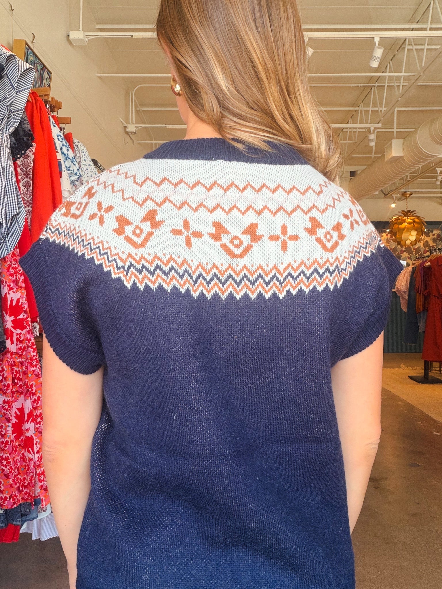 Fair Isle Short Sleeve Sweater - Elle Maxine