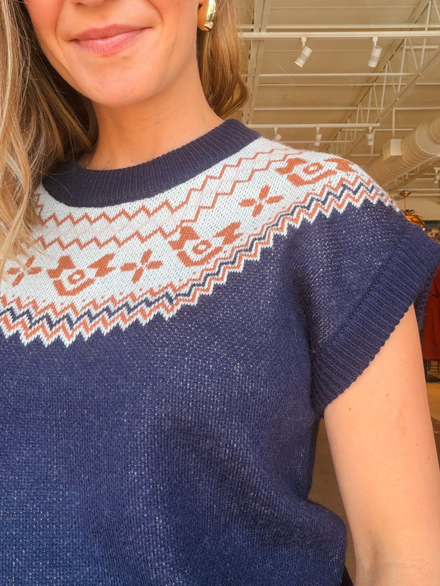 Fair Isle Short Sleeve Sweater - Elle Maxine