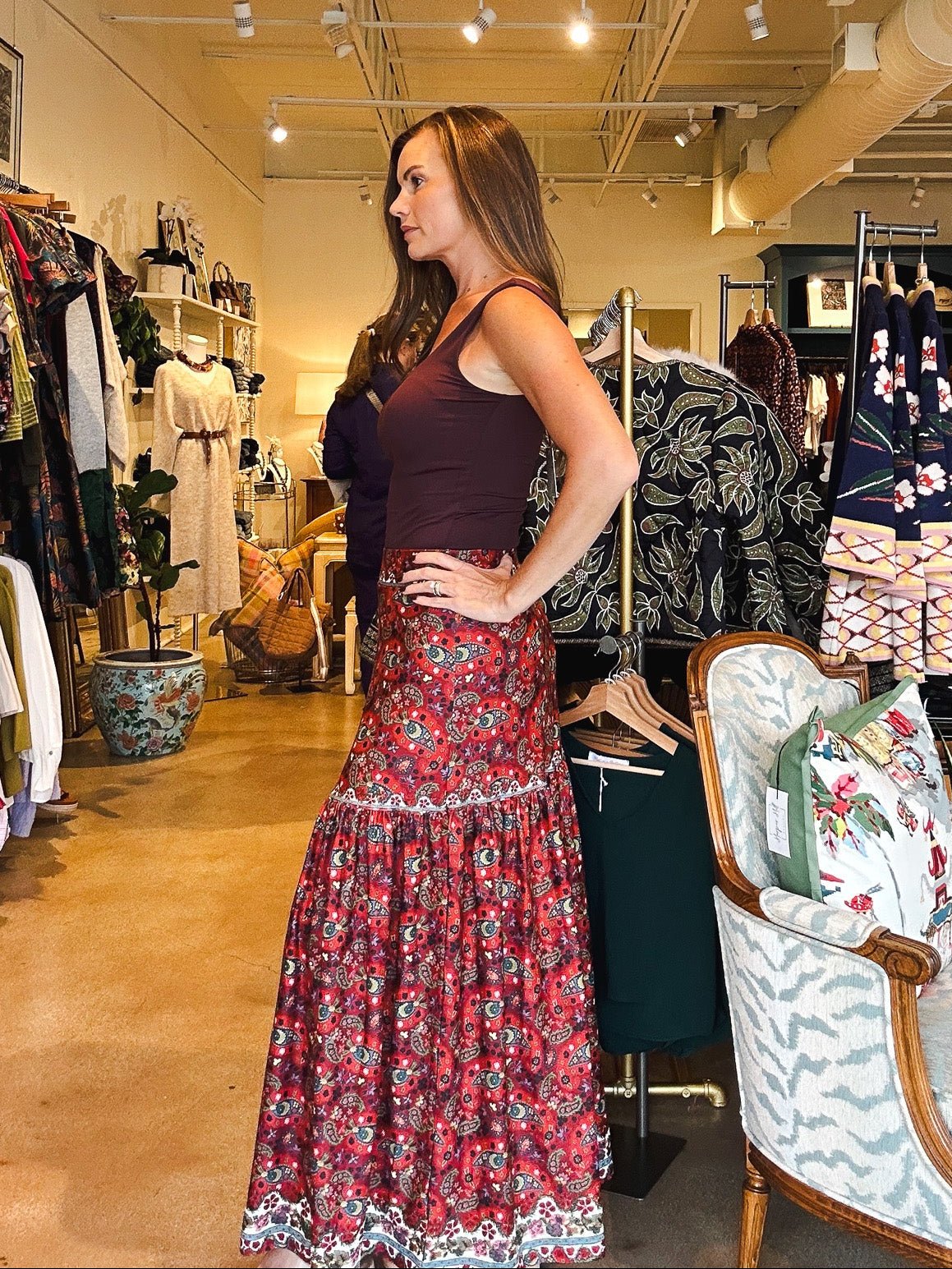 Faye Midi Skirt - Nordic Paisley - Elle Maxine