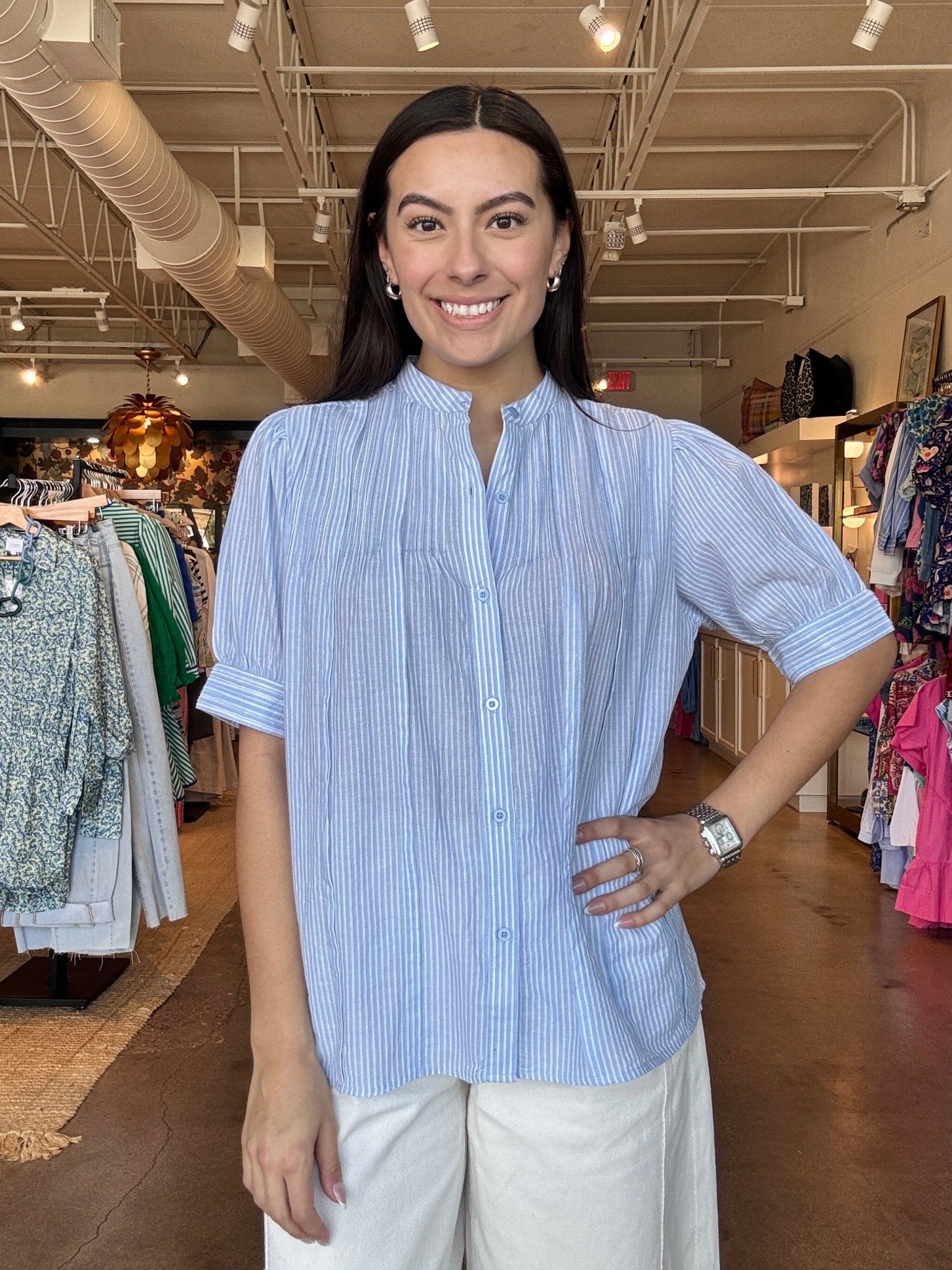 Fey Stripe Puff Sleeve Shirt - Elle Maxine