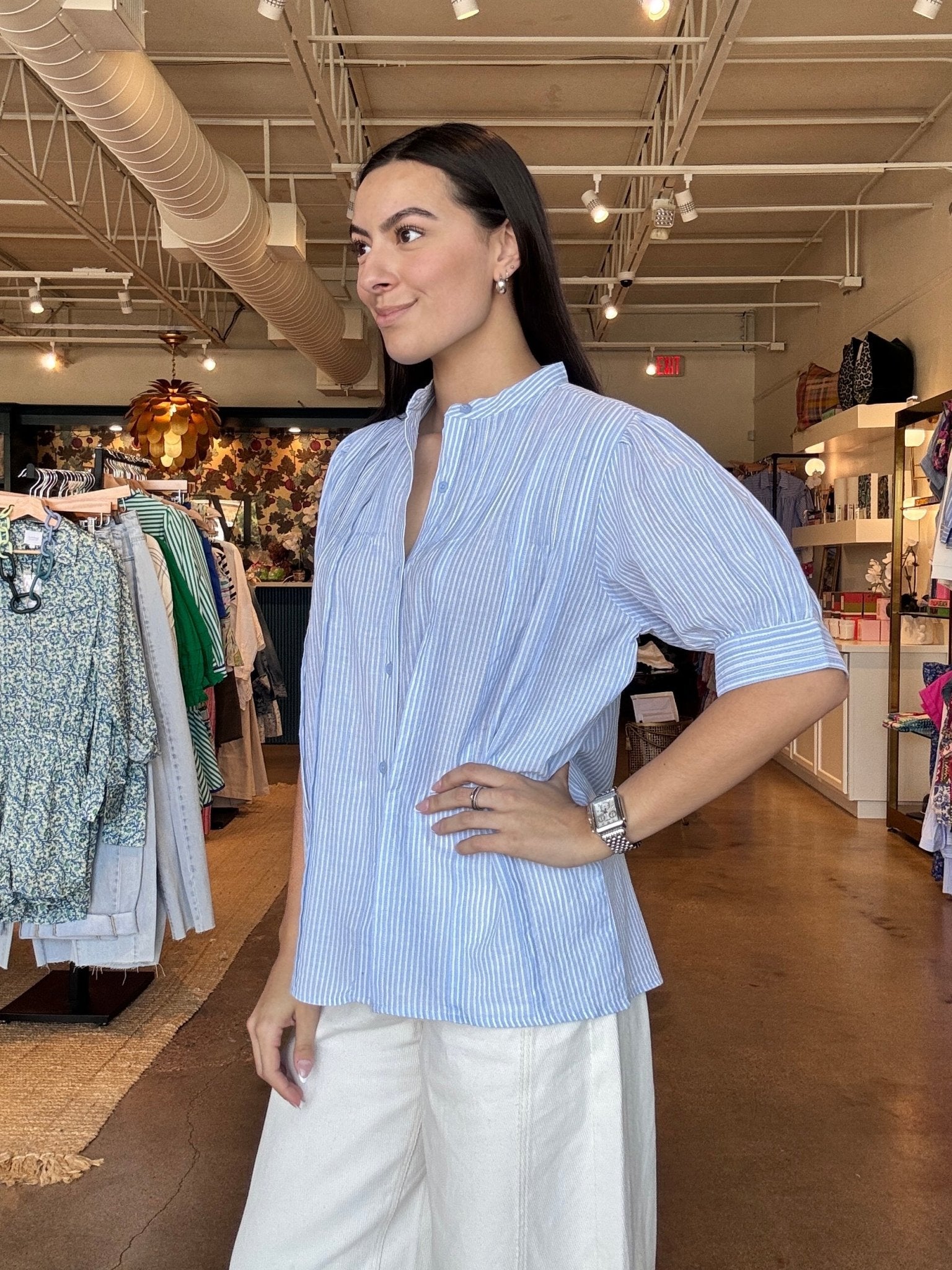 Fey Stripe Puff Sleeve Shirt - Elle Maxine