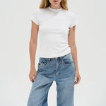 Fitted Ribbed Crew Tee - White - Elle Maxine