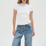 Fitted Ribbed Crew Tee - White - Elle Maxine