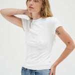 Fitted Ribbed Crew Tee - White - Elle Maxine