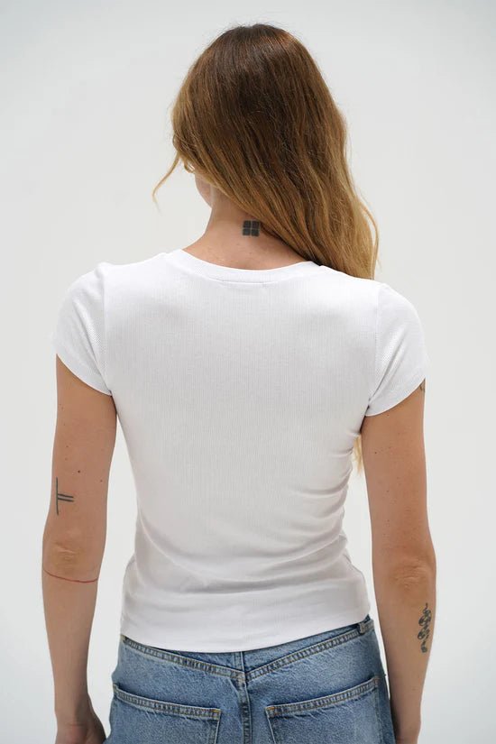 Fitted Ribbed Crew Tee - White - Elle Maxine