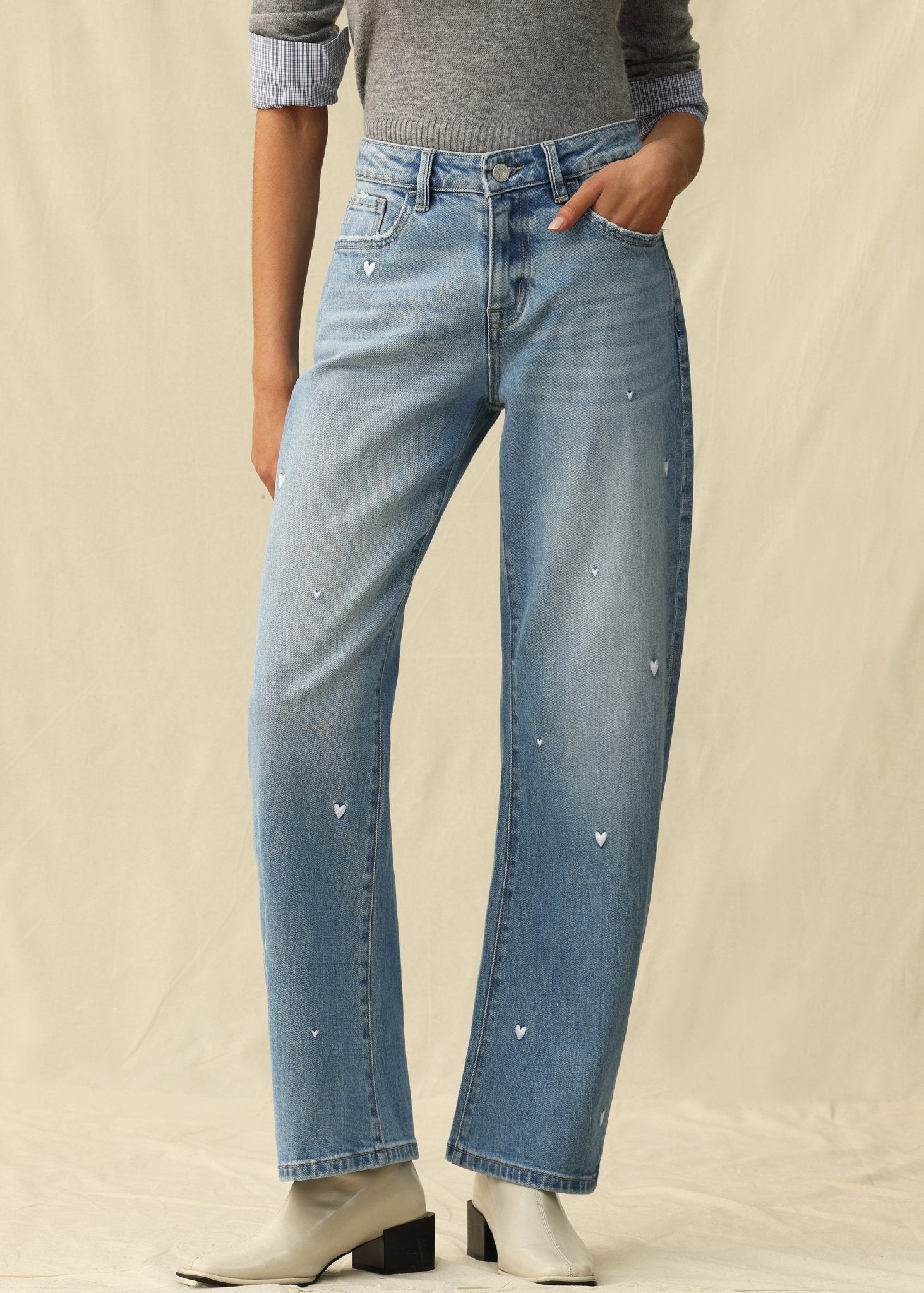 Flora Mid Rise Barrel - Hearts - Elle Maxine