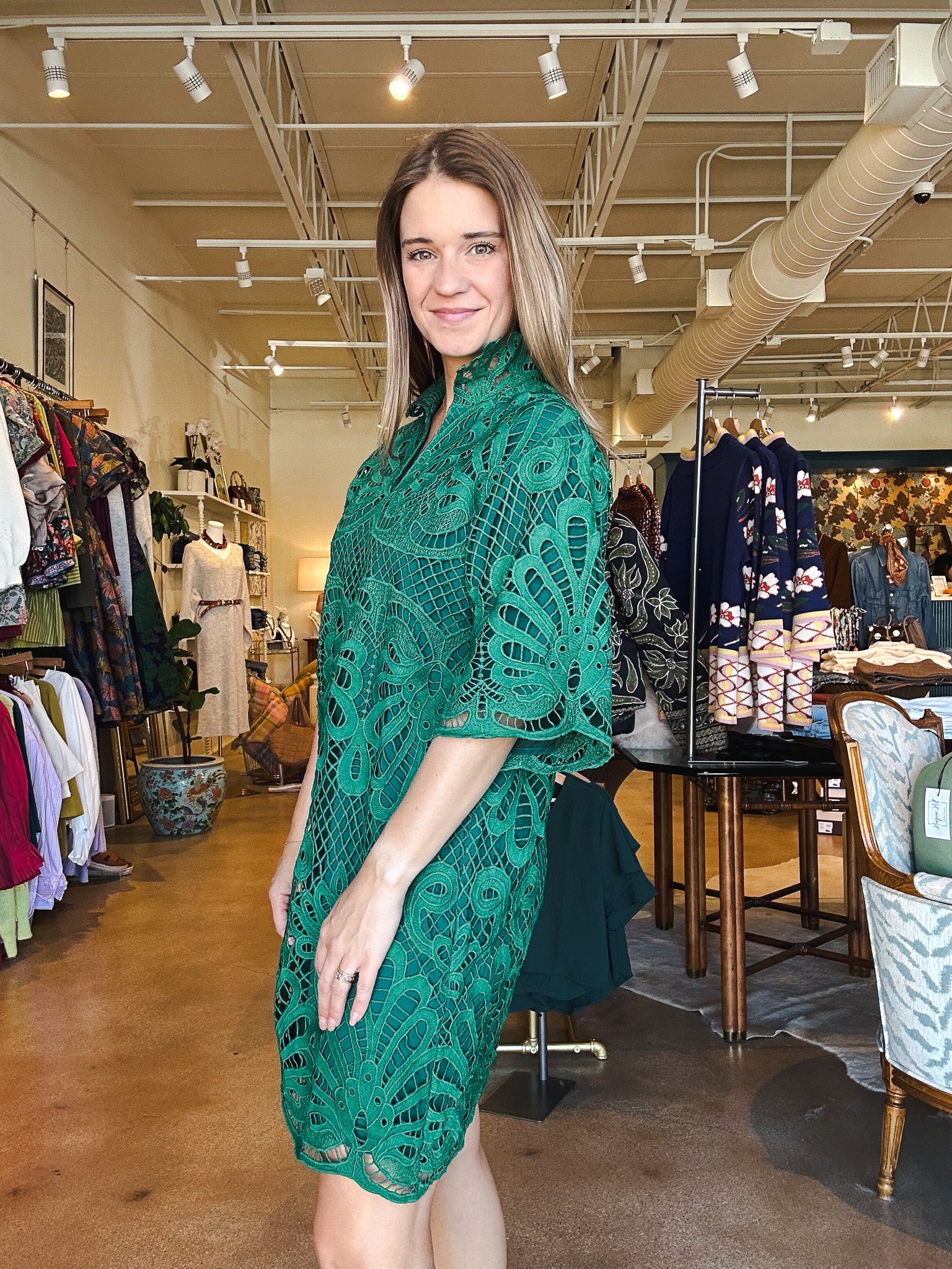 Francie Green Lace Tunic Dress - Elle Maxine