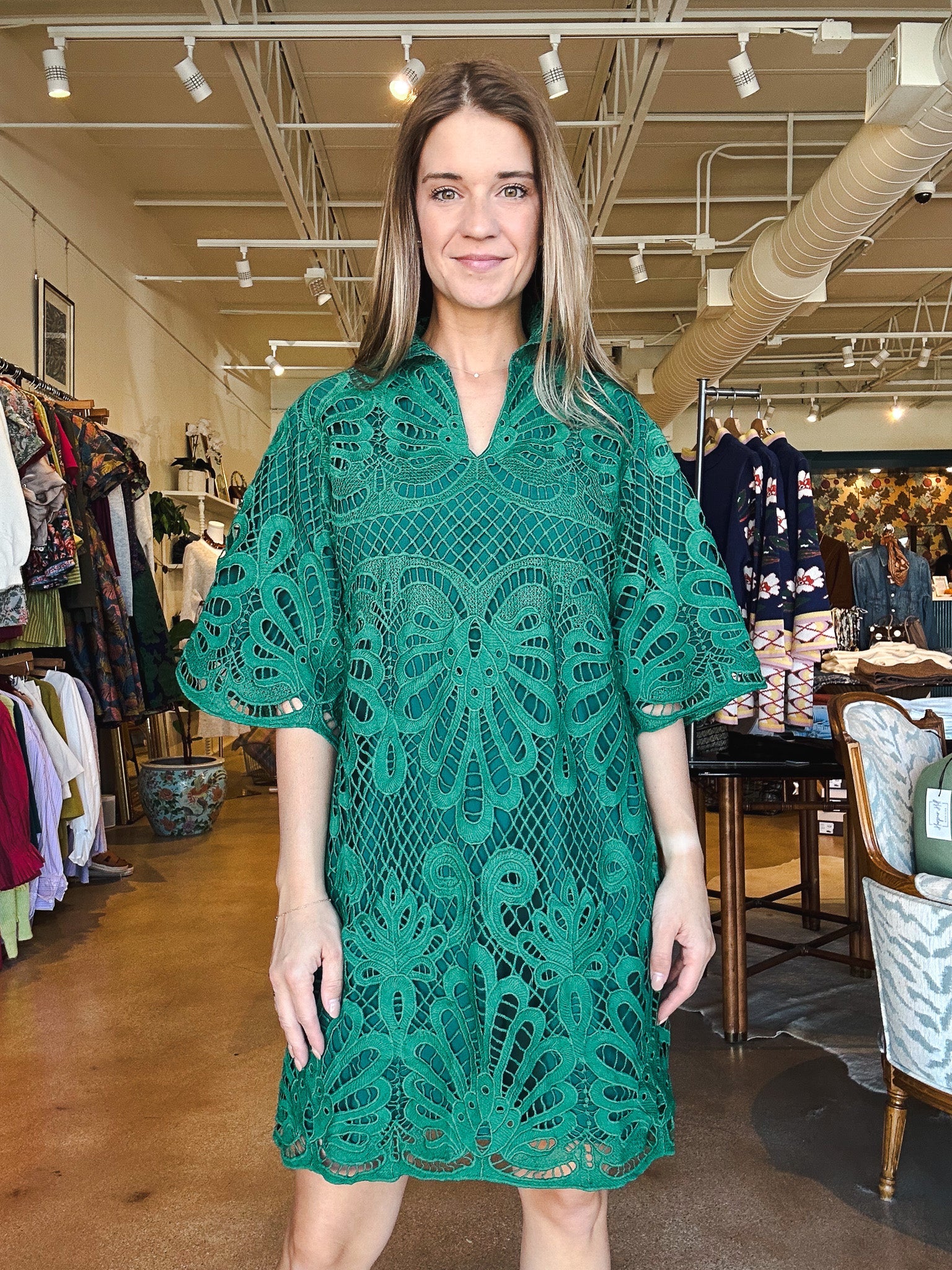 Francie Green Lace Tunic Dress - Elle Maxine