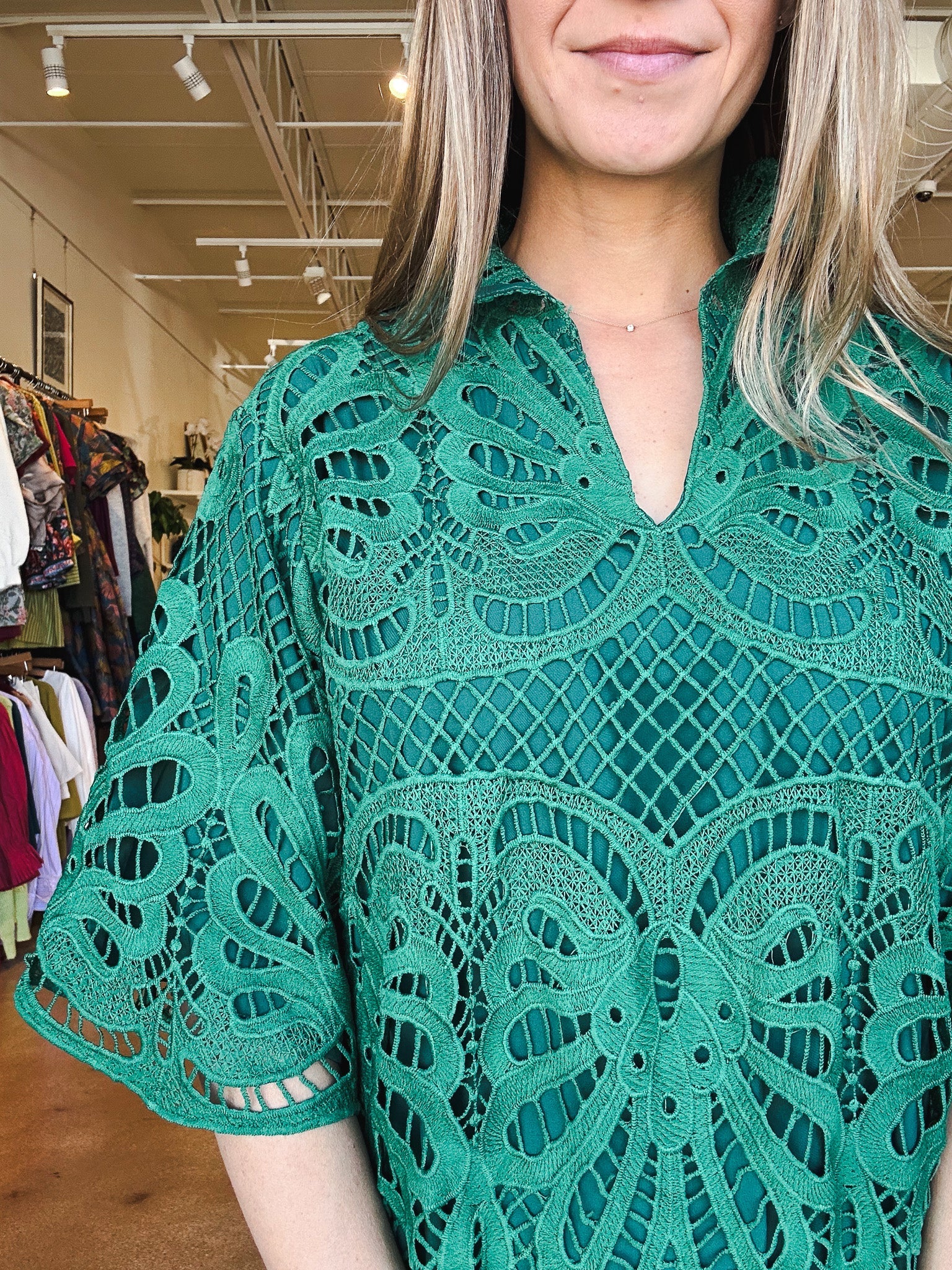 Francie Green Lace Tunic Dress - Elle Maxine