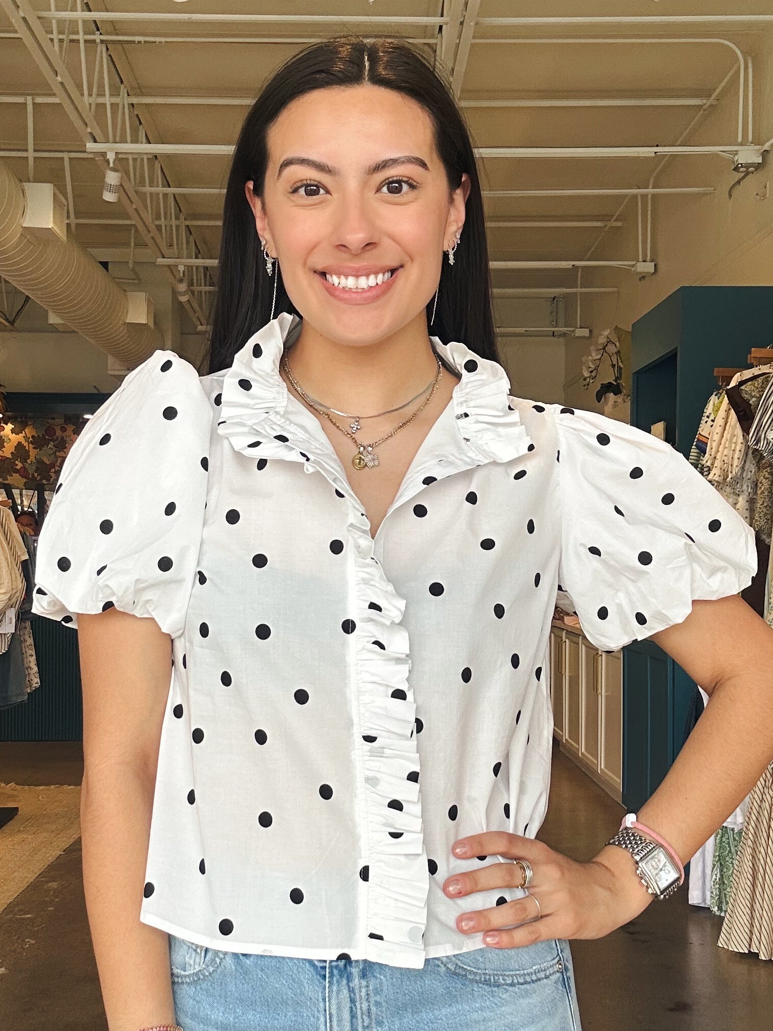 Francie Ruffle Polka Dot Top - Elle Maxine