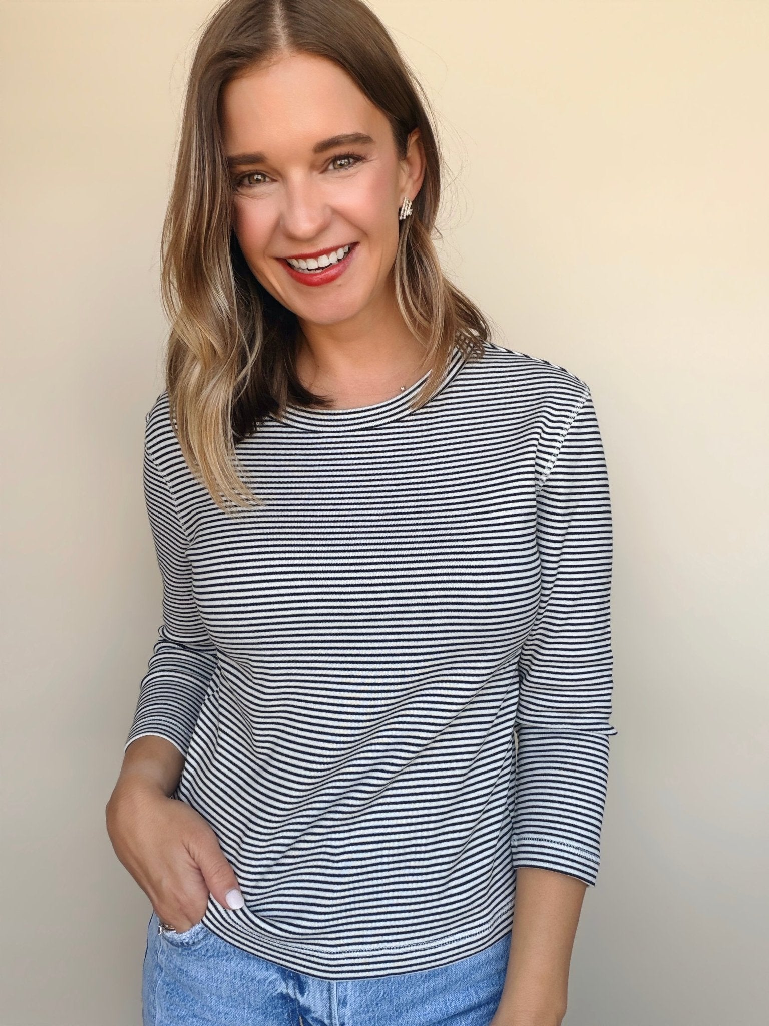 French Stripe 3/4 Tee - Elle Maxine