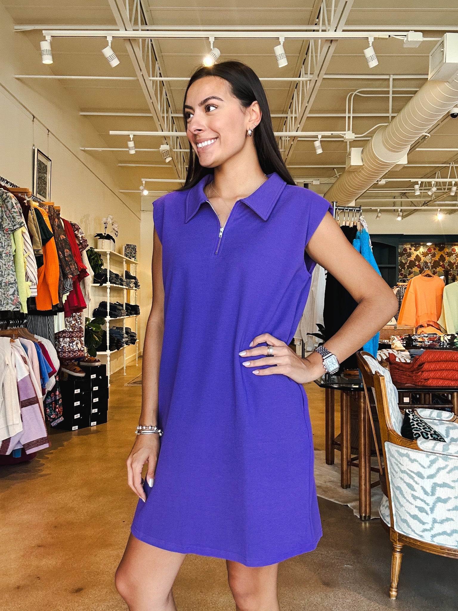 Gameday Half Zip Dress - Purple - Elle Maxine