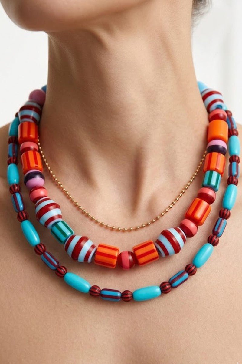 Geo Painted Bead Necklace Set - Elle Maxine