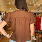 Gillian Flutter Sleeve Top- Brown - Elle Maxine