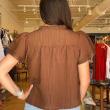Gillian Flutter Sleeve Top- Brown - Elle Maxine
