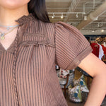 Gillian Flutter Sleeve Top- Brown - Elle Maxine