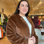 Gina Fur Cropped Jacket - Brown - Elle Maxine