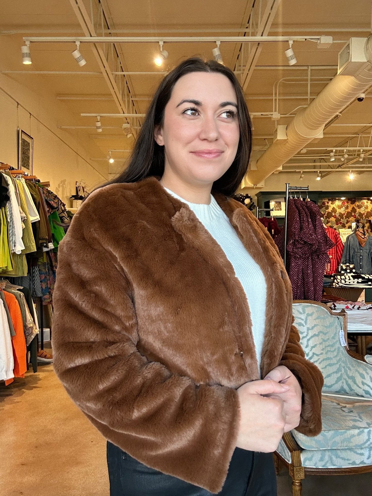 Gina Fur Cropped Jacket - Brown - Elle Maxine