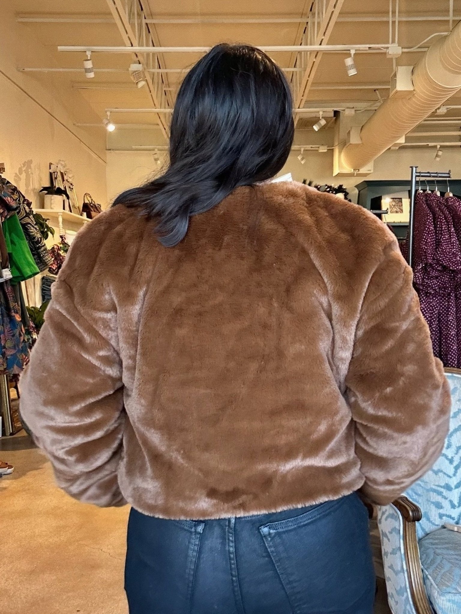 Gina Fur Cropped Jacket - Brown - Elle Maxine