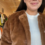 Gina Fur Cropped Jacket - Brown - Elle Maxine