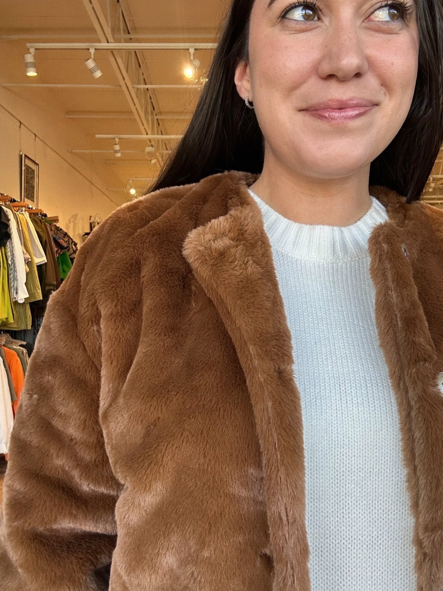 Gina Fur Cropped Jacket - Brown - Elle Maxine