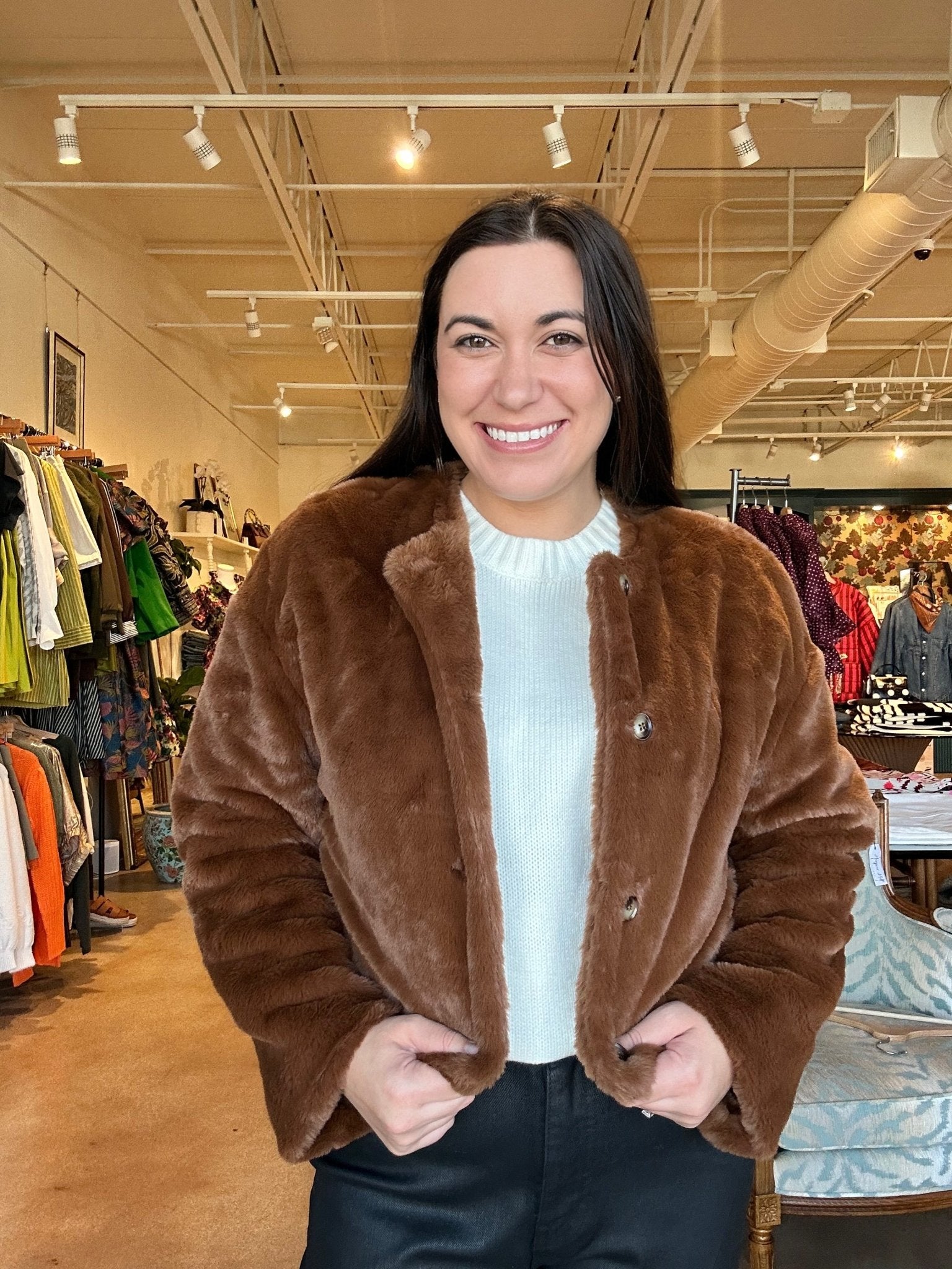 Gina Fur Cropped Jacket - Brown - Elle Maxine