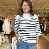 Ginny Mock Neck Sweater - Cream/Black Stripe - Elle Maxine