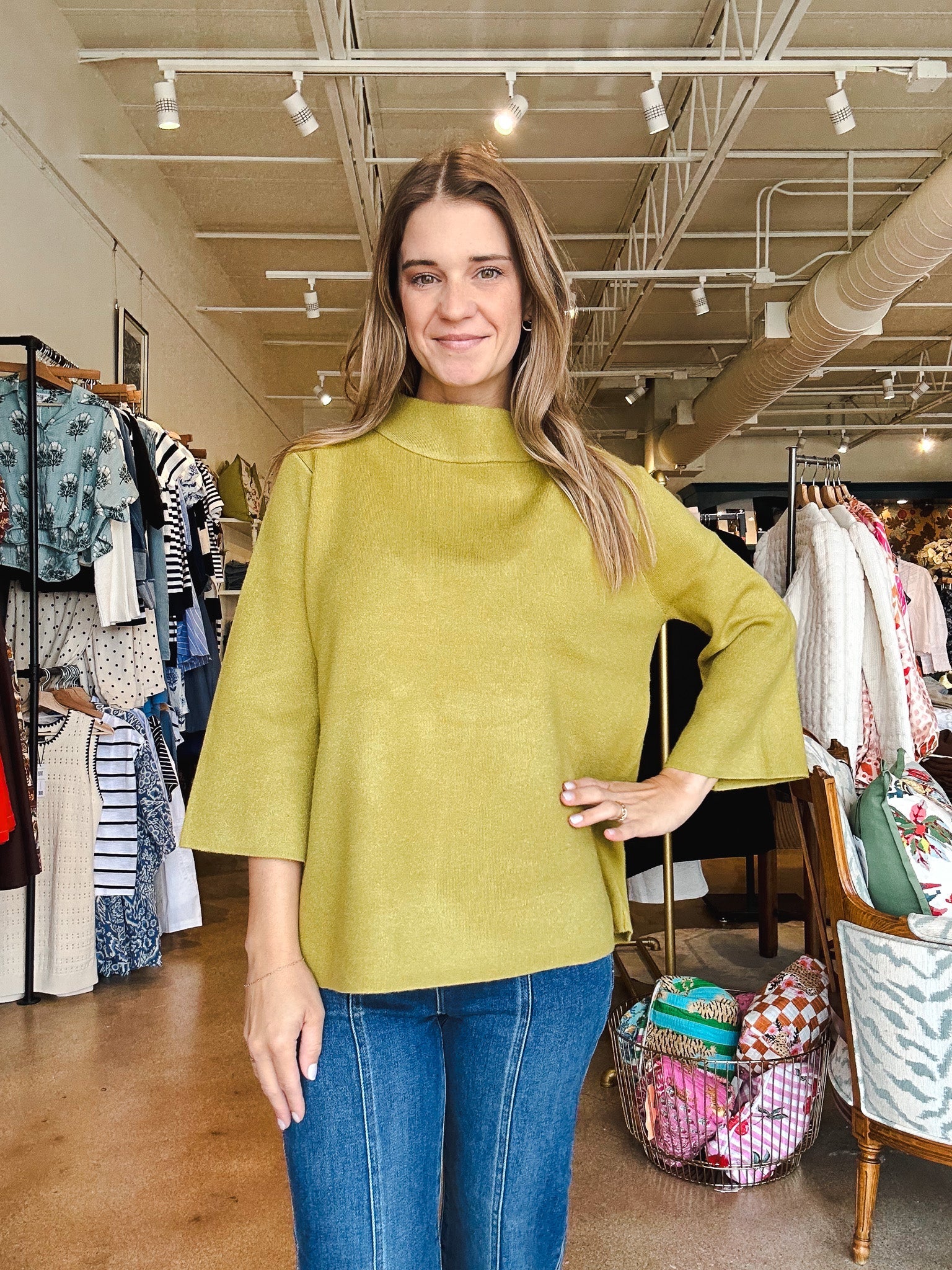 Ginny Mock Neck Sweater - Dark Citron - Elle Maxine