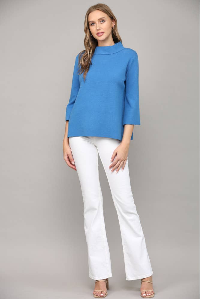 Ginny Mock Neck Sweater - French Blue - Elle Maxine