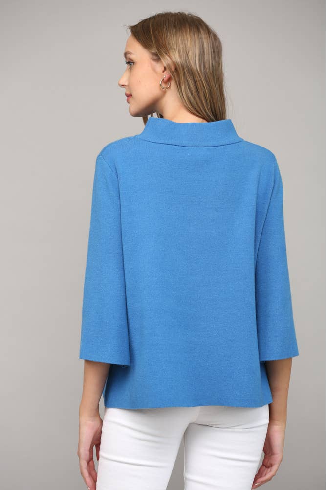 Ginny Mock Neck Sweater - French Blue - Elle Maxine