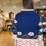 Ginny Mock Neck Sweater - Navy Floral - Elle Maxine