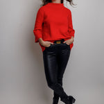 Ginny Mock Neck Sweater - Red - Elle Maxine