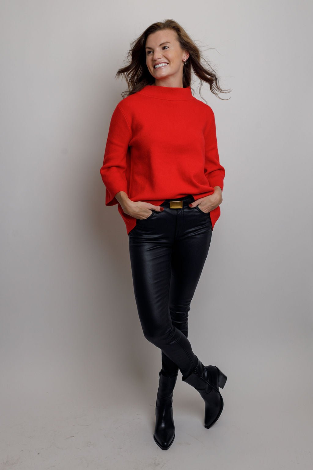 Ginny Mock Neck Sweater - Red - Elle Maxine