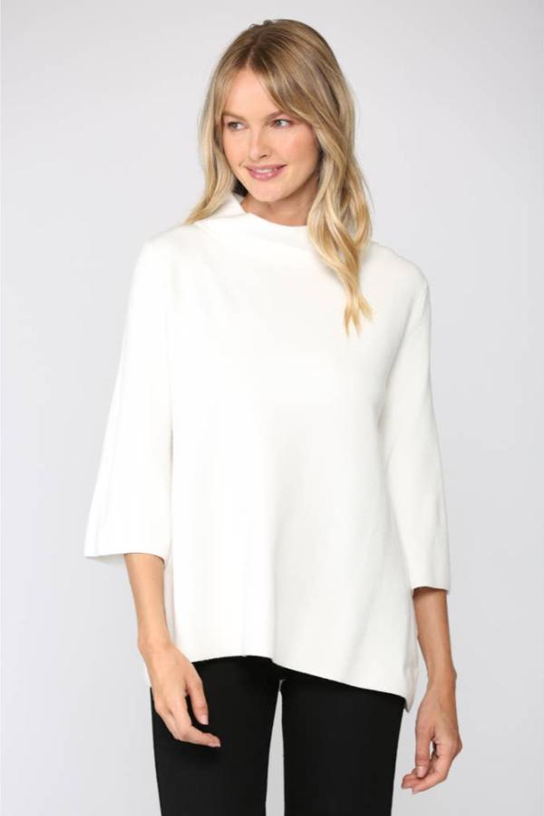 Ginny Mock Neck Sweater - White - Elle Maxine