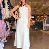 Grace Halter Midi Dress - White/Black - Elle Maxine