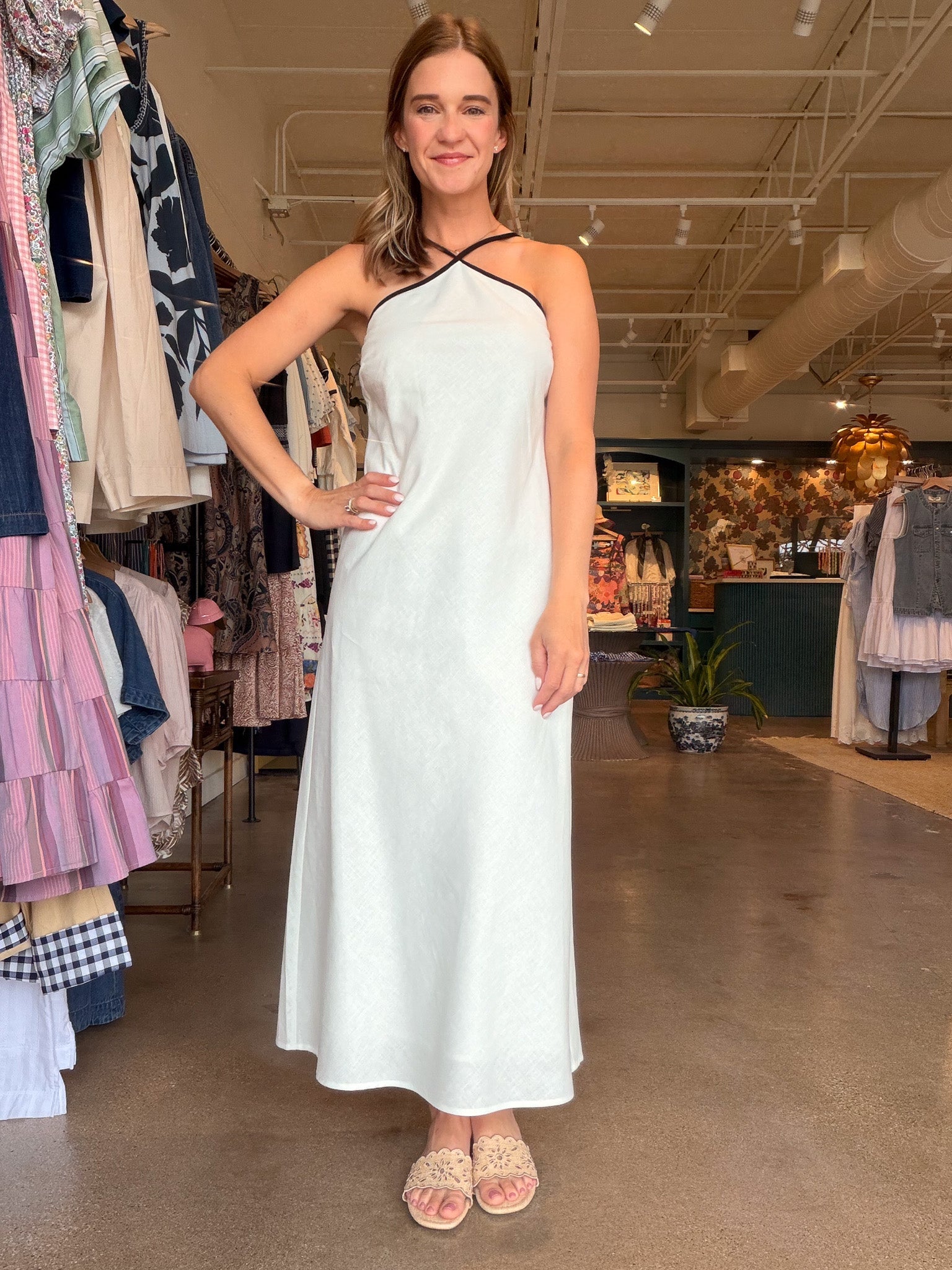Grace Halter Midi Dress - White/Black - Elle Maxine