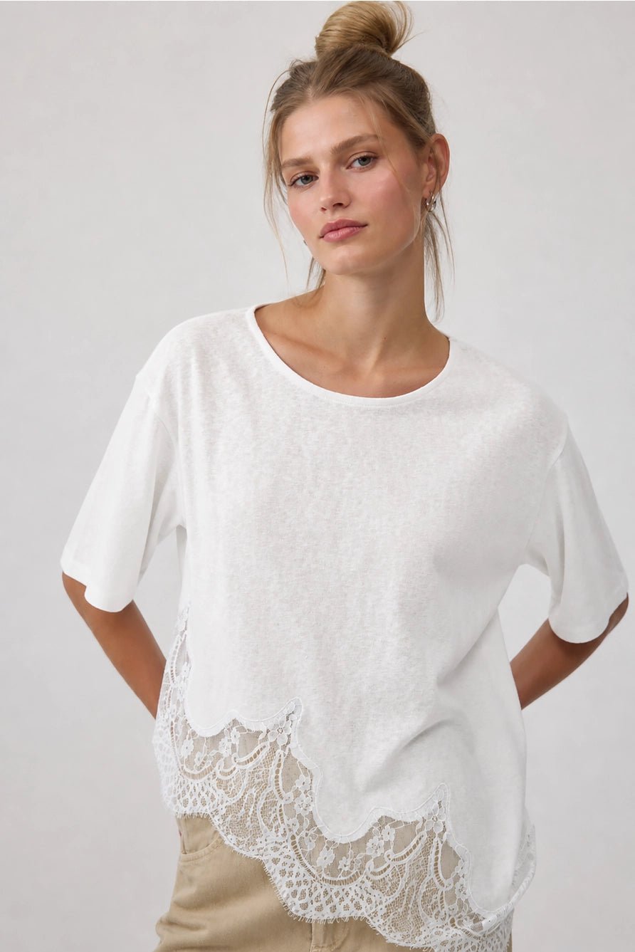 Gracie Slub Lace Hem Tee - Elle Maxine