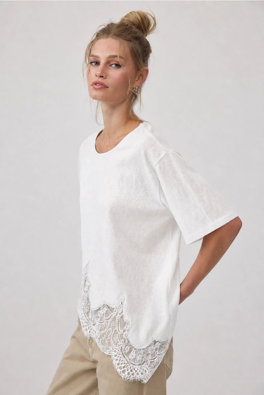 Gracie Slub Lace Hem Tee - Elle Maxine