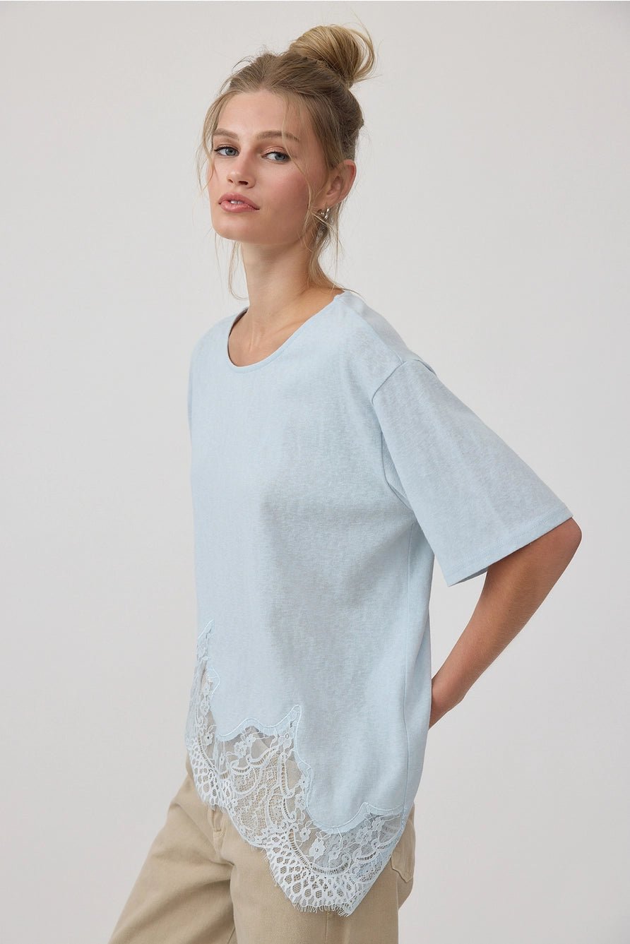 Gracie Slub Lace Hem Tee - Elle Maxine