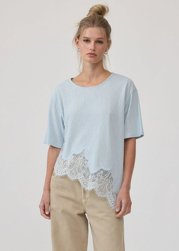 Gracie Slub Lace Hem Tee - Elle Maxine
