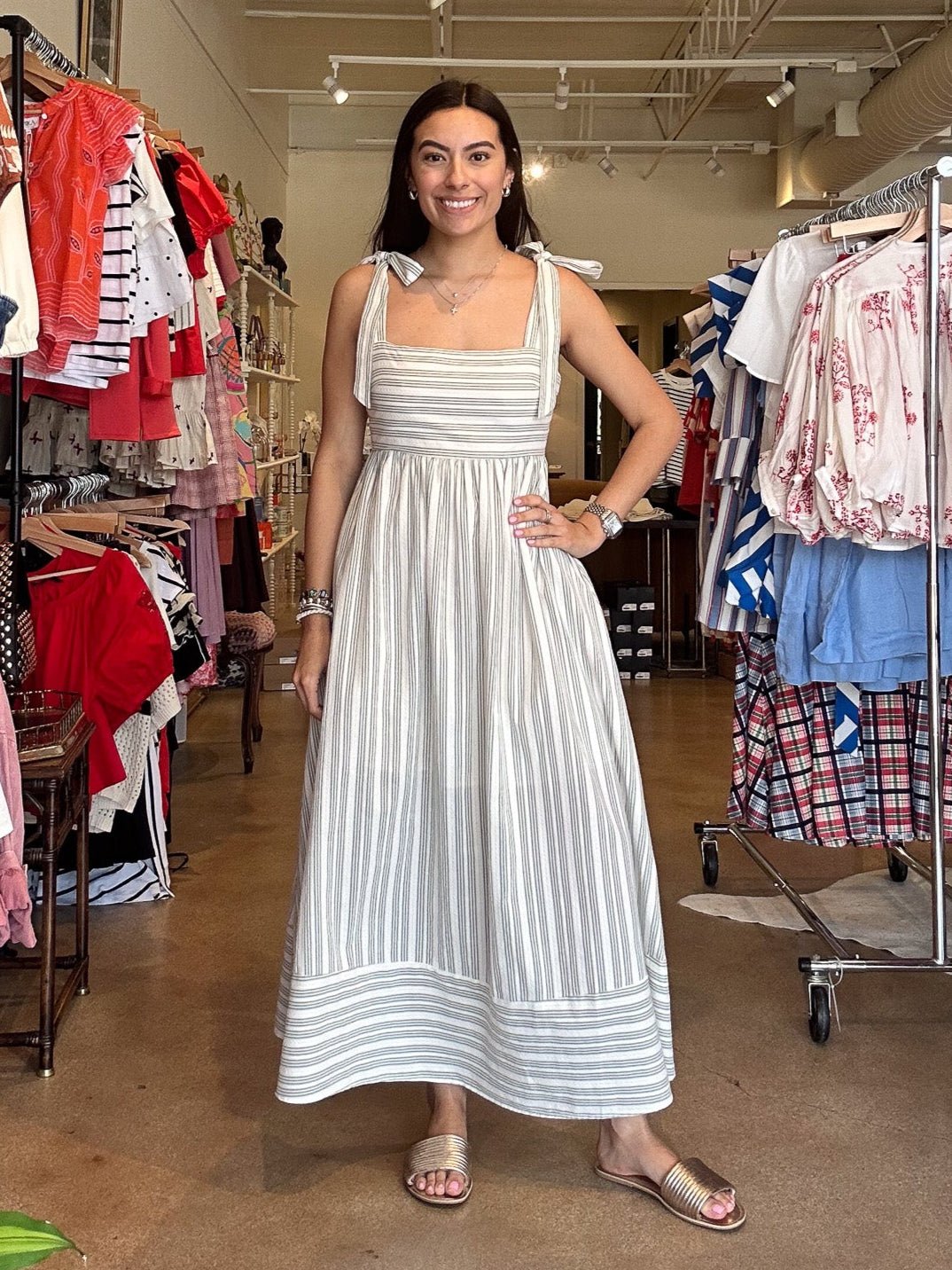Gracie Tie Strap Stripe Maxi - Sage - Elle Maxine