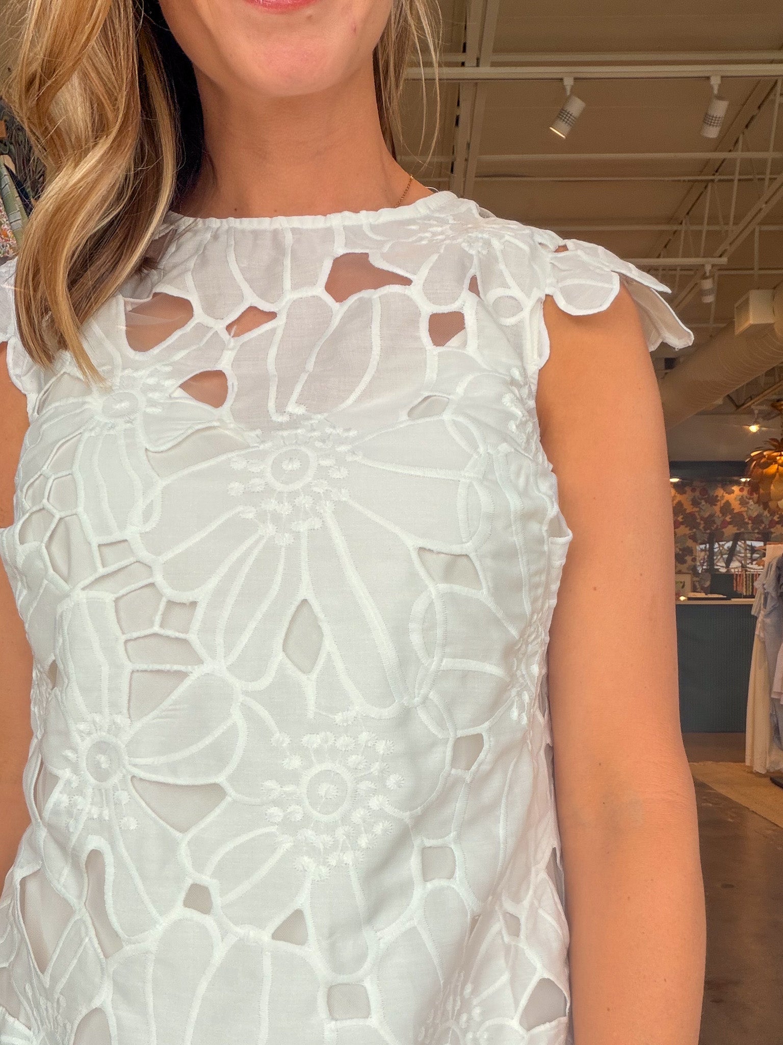 Greta Eyelet Mini Dress - White - Elle Maxine